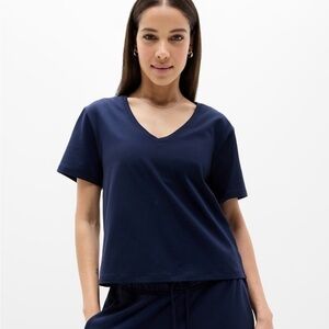 Athleta Navy Blue V-Neck Athletic Top